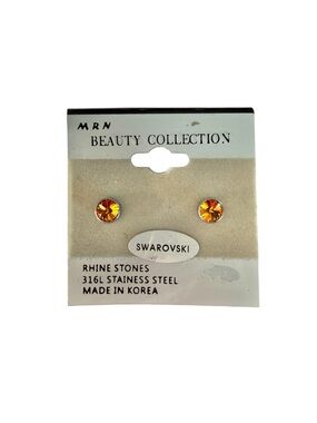 Vintage 90s Swarovski Orange Crystal Stud Earrings Stainless Steel NWT NOS